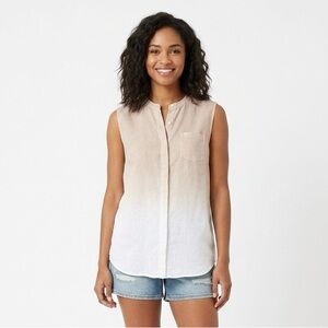 Pure Amici Henley ombre linen sleeveless neutral brown white  shirt M